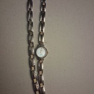 Sharp Two-Tone Ladies Quartz Watch And Matching Bracelet - Silver & Gold Accents